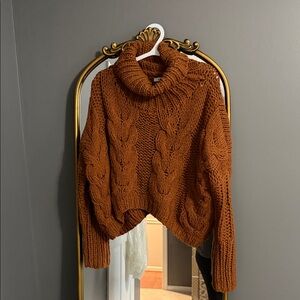 Olivaceous Cable Knit Turtleneck Sweater - Rust